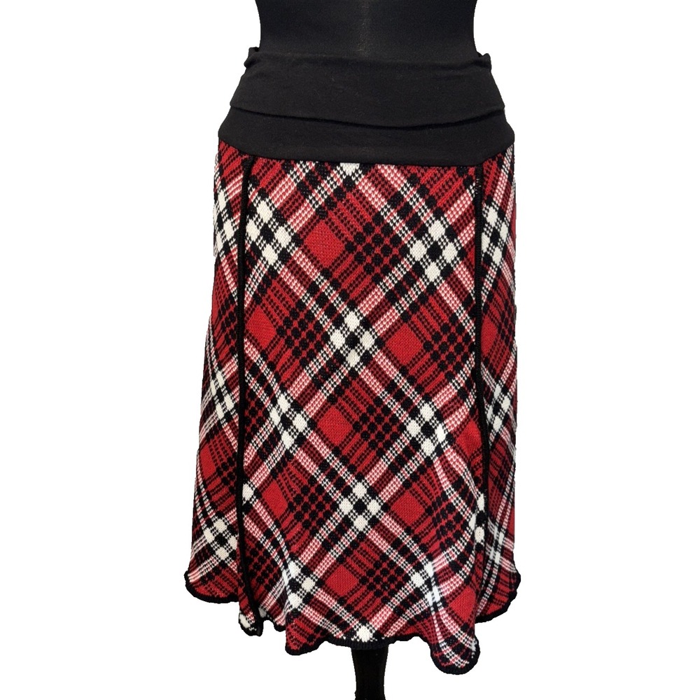 NEW Green 3 4 Panel Plaid A Line Skirt Size Small Red Black High Rise USA